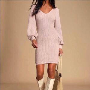 Lulu's Soft Pink Knit Long Sleeve Dress